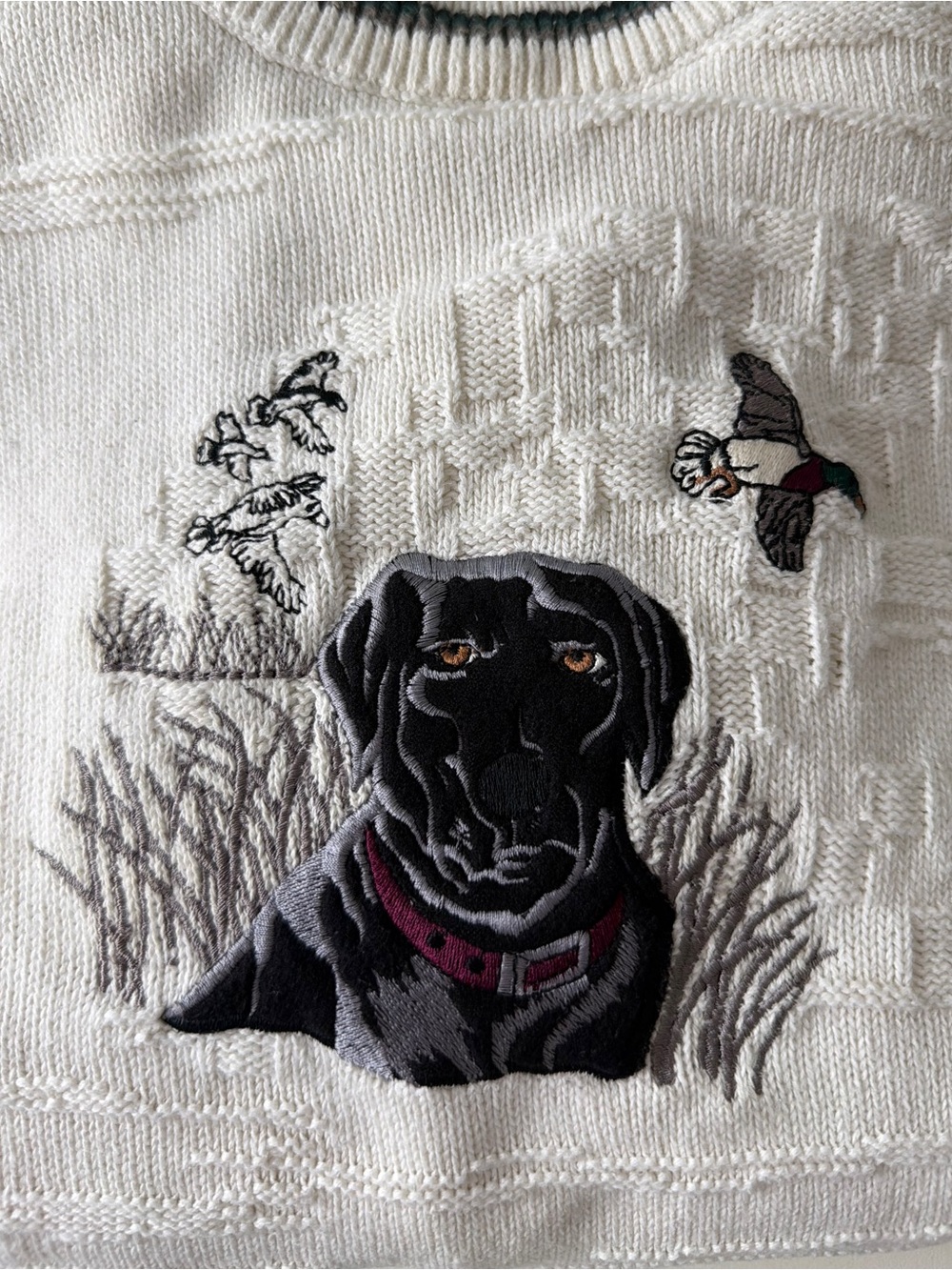 Vintage 90s Ash Creek Black Labrador Duck Embroidered Cotton Sweater XL